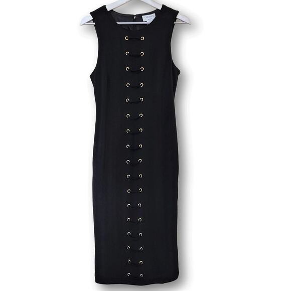 New! Carmen Marc Valvo Women's Lace up Grommet Detail Midi Dress - Picture 4 of 8